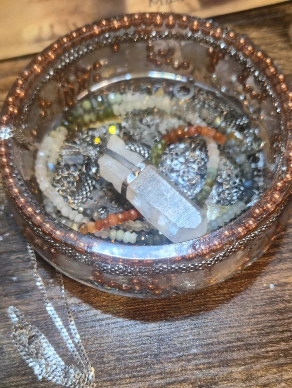 Orgonite Crystal Charging Dish Trinket Tray Copper Quartz & Resin EMF Protection